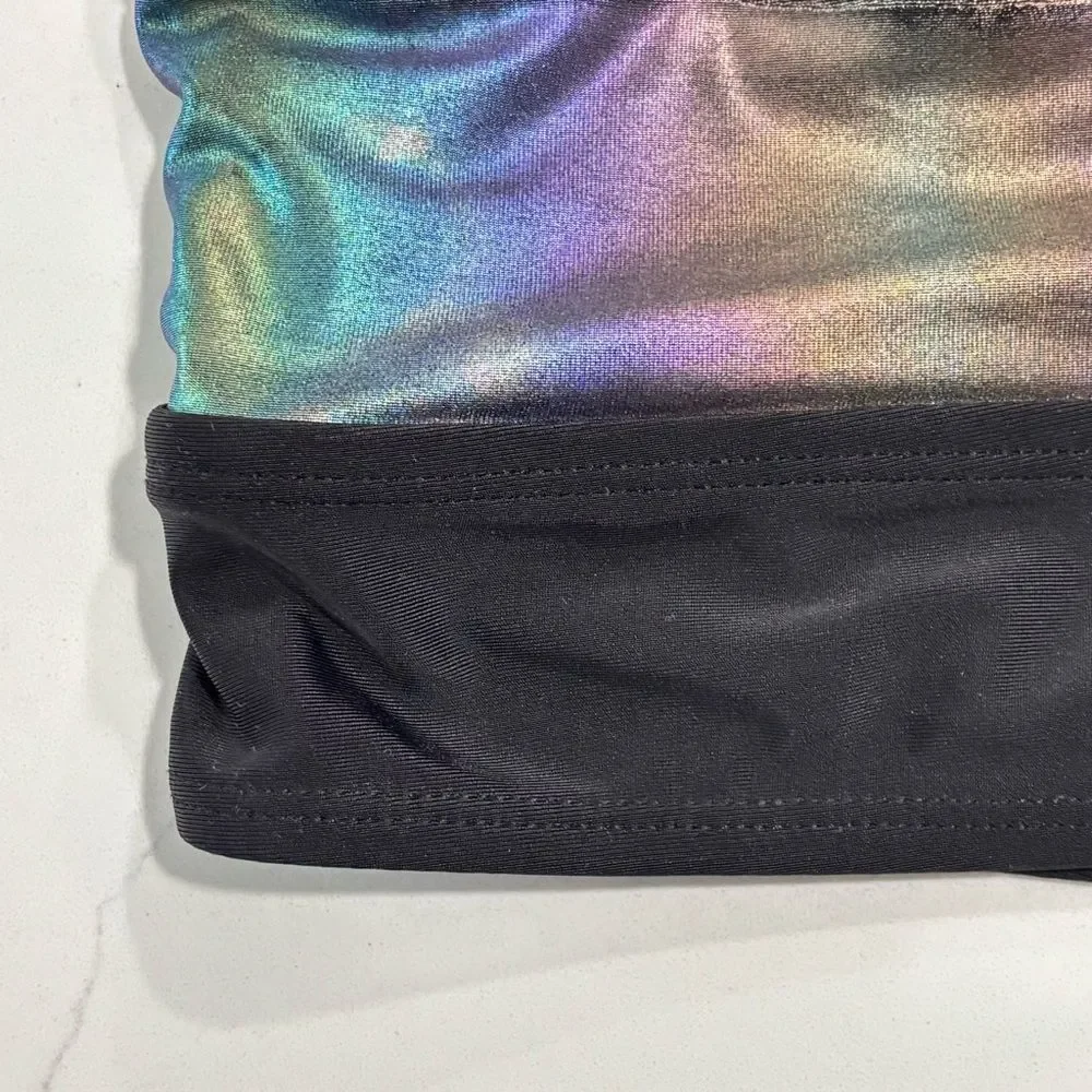 Justice Sport Girls Black Shimmery Takini Swim Top Bikini Size S 7/8 Sports Bra